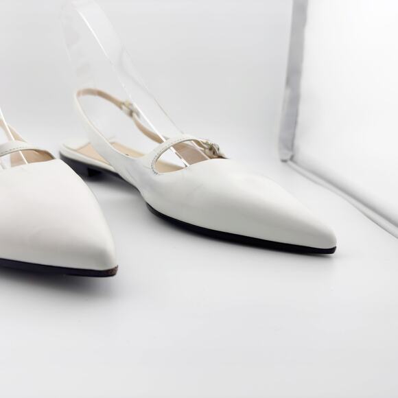 Prada White Leather Mary Jane Slingback Flats Pointed Toe Size 37.5 - Picture 6 of 16